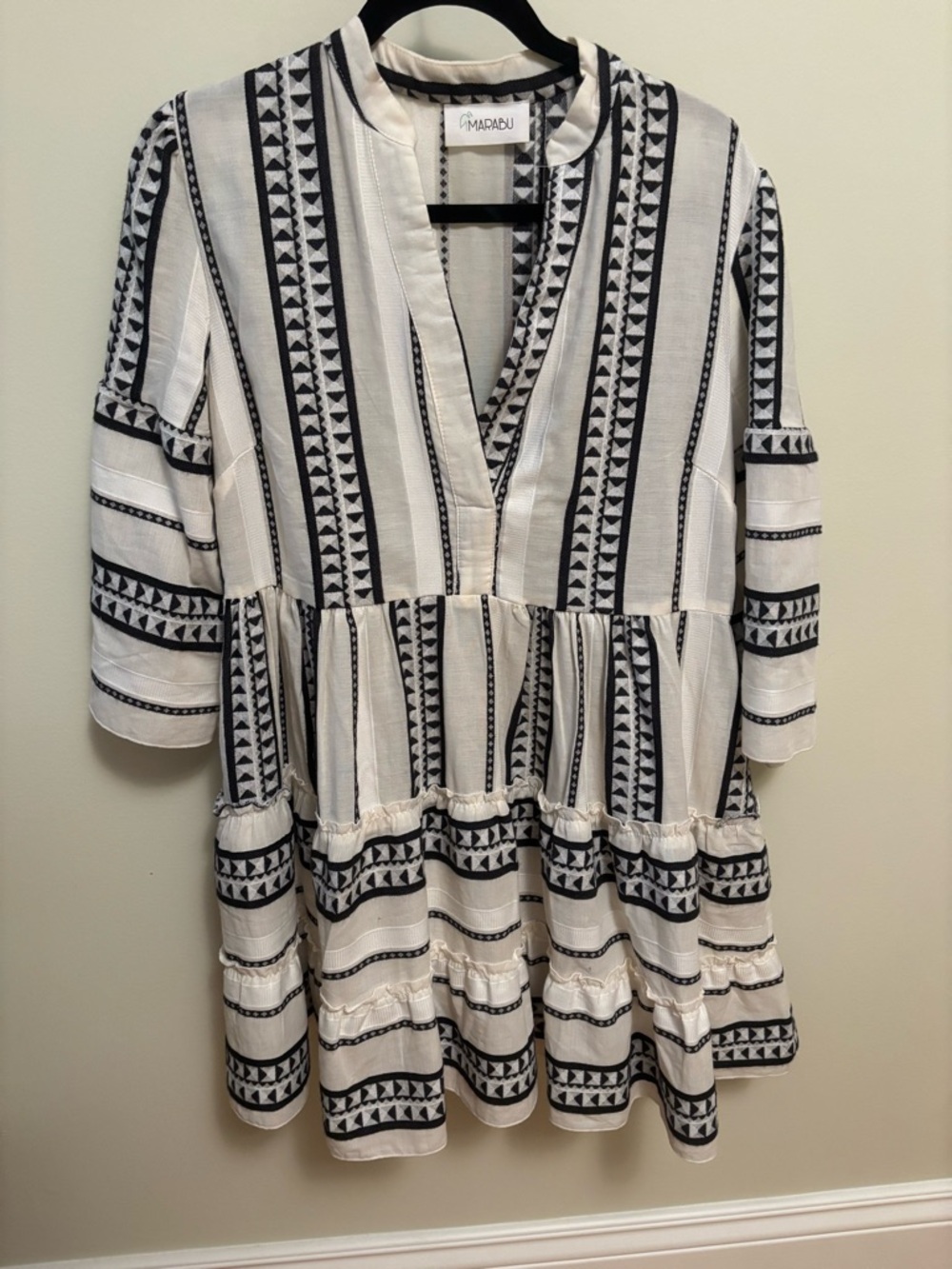 Black & White Striped Tiered V-Neck Dress